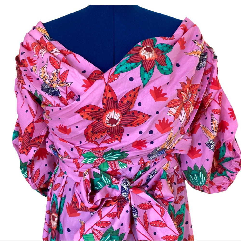 Pink Floral Off-Shoulder Tie-Waist Dress - Picture 6 of 16